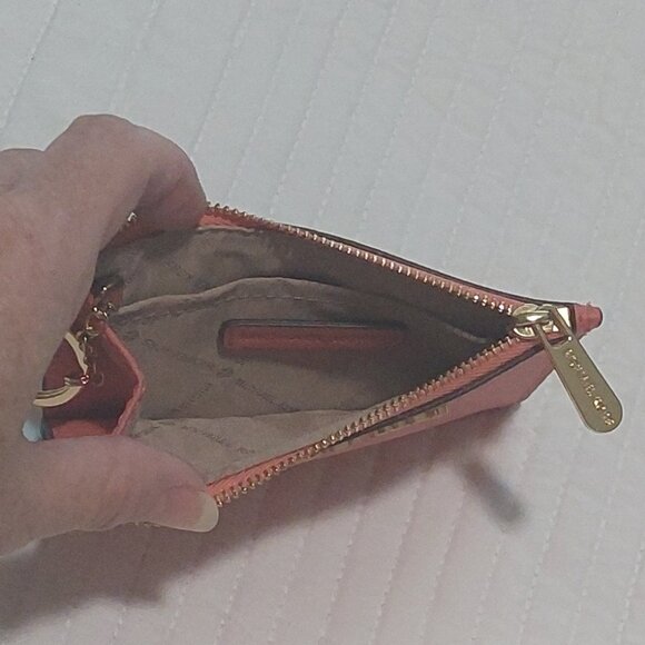 NWOT Michael Kors Orange Small Top Zip Coin Pouch w/ID Keychain Cardholder - Picture 7 of 10